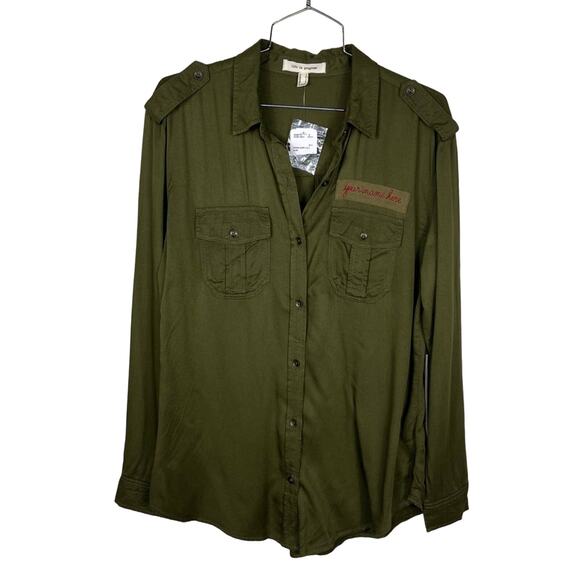NWT LIFE IN PROGRESS | Army Green Military Button Down Women's Shirt S - Picture 1 of 8